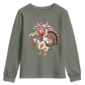 Funny Thanksgiving Youth Sweatshirt Turkey Moo Cow Lovers TS10 Military Green Print Your Wear