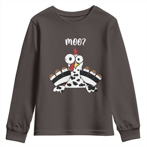 Funny Thanksgiving Youth Sweatshirt Turkey Moo Cow Farmer Gift TS10 Dark Chocolate Print Your Wear