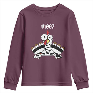 Funny Thanksgiving Youth Sweatshirt Turkey Moo Cow Farmer Gift TS10 Maroon Print Your Wear