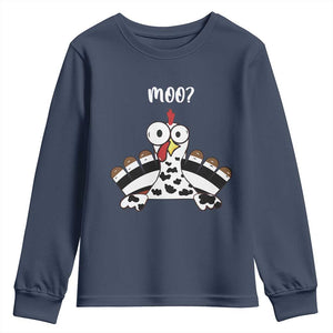 Funny Thanksgiving Youth Sweatshirt Turkey Moo Cow Farmer Gift TS10 Navy Print Your Wear