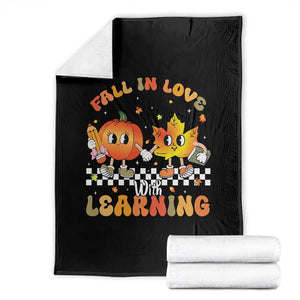 Autumn Teacher Throw Blanket Retro Fall In Love With Learning Thanksgiving Pumpkin TS10 Black Print Your Wear