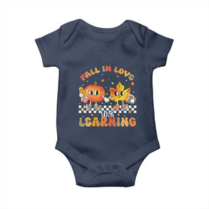 Autumn Teacher Baby Onesie Retro Fall In Love With Learning Thanksgiving Pumpkin TS10 Navy Print Your Wear