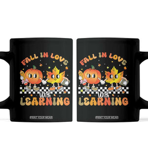 Autumn Teacher Coffee Mug Retro Fall In Love With Learning Thanksgiving Pumpkin TS10 Black Print Your Wear