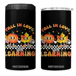 Autumn Teacher 4 in 1 Can Cooler Tumbler Retro Fall In Love With Learning Thanksgiving Pumpkin TS10 One Size: 16 oz Black Print Your Wear