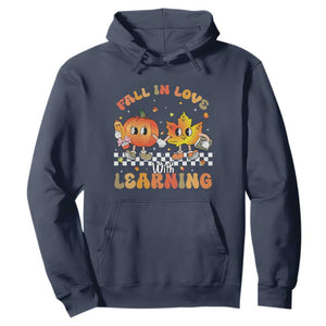 Autumn Teacher Hoodie Retro Fall In Love With Learning Thanksgiving Pumpkin TS10 Navy Print Your Wear