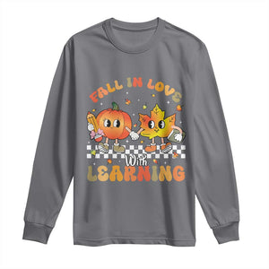 Autumn Teacher Long Sleeve Shirt Retro Fall In Love With Learning Thanksgiving Pumpkin TS10 Charcoal Print Your Wear