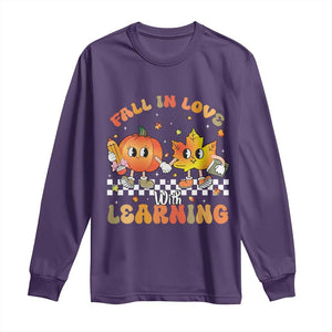 Autumn Teacher Long Sleeve Shirt Retro Fall In Love With Learning Thanksgiving Pumpkin TS10 Purple Print Your Wear