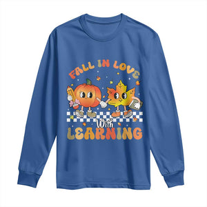 Autumn Teacher Long Sleeve Shirt Retro Fall In Love With Learning Thanksgiving Pumpkin TS10 Royal Blue Print Your Wear