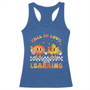 Autumn Teacher Racerback Tank Top Retro Fall In Love With Learning Thanksgiving Pumpkin TS10 Royal Blue Print Your Wear