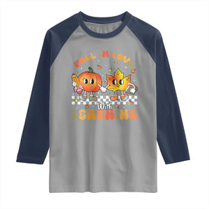 Autumn Teacher Raglan Shirt Retro Fall In Love With Learning Thanksgiving Pumpkin TS10 Sport Gray Navy Print Your Wear