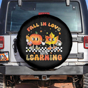 Autumn Teacher Spare Tire Cover Retro Fall In Love With Learning Thanksgiving Pumpkin TS10 No hole Black Print Your Wear