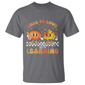 Autumn Teacher T Shirt Retro Fall In Love With Learning Thanksgiving Pumpkin TS10 Charcoal Print Your Wear