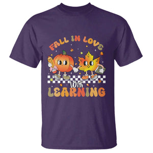 Autumn Teacher T Shirt Retro Fall In Love With Learning Thanksgiving Pumpkin TS10 Purple Print Your Wear