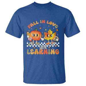 Autumn Teacher T Shirt Retro Fall In Love With Learning Thanksgiving Pumpkin TS10 Royal Blue Print Your Wear