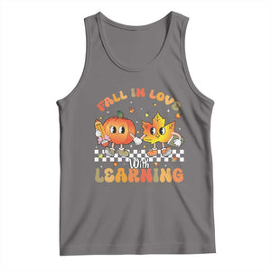 Autumn Teacher Tank Top Retro Fall In Love With Learning Thanksgiving Pumpkin TS10 Deep Heather Print Your Wear