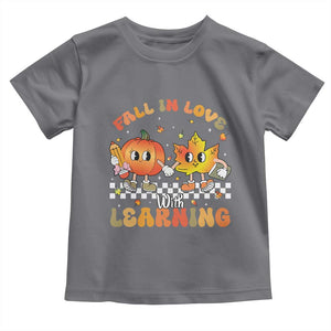 Autumn Teacher Toddler T Shirt Retro Fall In Love With Learning Thanksgiving Pumpkin TS10 Charcoal Print Your Wear