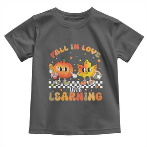 Autumn Teacher Toddler T Shirt Retro Fall In Love With Learning Thanksgiving Pumpkin TS10 Dark Heather Print Your Wear