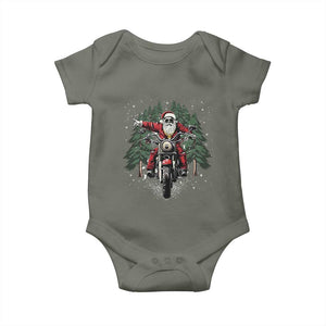 Christmas Motorcycle Baby Onesie Santa Biker Riding Motorcycle TS10 Military Green Print Your Wear
