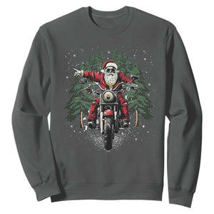 Christmas Motorcycle Sweatshirt Santa Biker Riding Motorcycle TS10 Dark Heather Print Your Wear