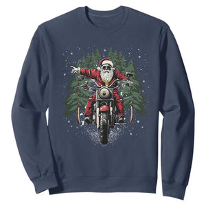 Christmas Motorcycle Sweatshirt Santa Biker Riding Motorcycle TS10 Navy Print Your Wear
