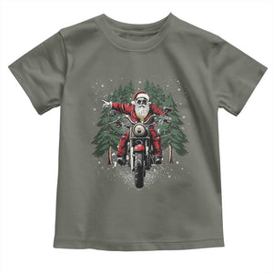 Christmas Motorcycle Toddler T Shirt Santa Biker Riding Motorcycle TS10 Military Green Print Your Wear