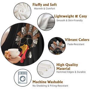 Funny Turkey Face Throw Blanket Family Matching Native Hat Cute Fall Thanksgiving TS10 Print Your Wear