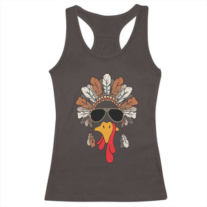 Funny Turkey Face Racerback Tank Top Family Matching Native Hat Cute Fall Thanksgiving TS10 Dark Chocolate Print Your Wear