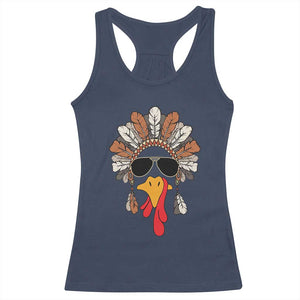 Funny Turkey Face Racerback Tank Top Family Matching Native Hat Cute Fall Thanksgiving TS10 Navy Print Your Wear