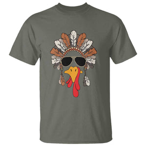 Funny Turkey Face T Shirt Family Matching Native Hat Cute Fall Thanksgiving TS10 Military Green Print Your Wear