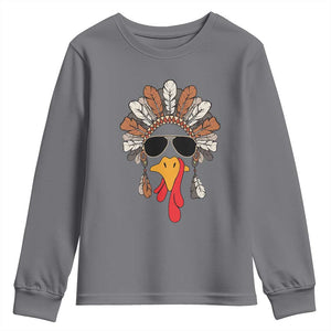 Funny Turkey Face Youth Sweatshirt Family Matching Native Hat Cute Fall Thanksgiving TS10 Charcoal Print Your Wear