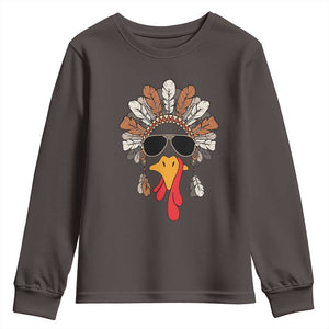 Funny Turkey Face Youth Sweatshirt Family Matching Native Hat Cute Fall Thanksgiving TS10 Dark Chocolate Print Your Wear