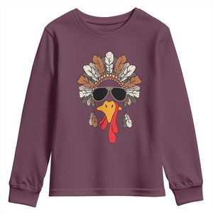 Funny Turkey Face Youth Sweatshirt Family Matching Native Hat Cute Fall Thanksgiving TS10 Maroon Print Your Wear