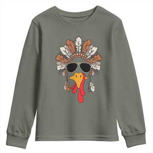 Funny Turkey Face Youth Sweatshirt Family Matching Native Hat Cute Fall Thanksgiving TS10 Military Green Print Your Wear
