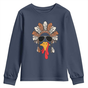 Funny Turkey Face Youth Sweatshirt Family Matching Native Hat Cute Fall Thanksgiving TS10 Navy Print Your Wear