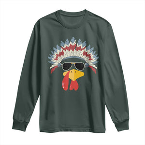 Funny Turkey Face Long Sleeve Shirt Thanksgiving Family Group Native American Costumes TS10 Dark Forest Green Print Your Wear