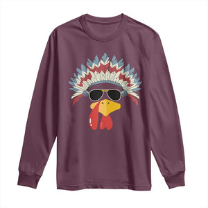 Funny Turkey Face Long Sleeve Shirt Thanksgiving Family Group Native American Costumes TS10 Maroon Print Your Wear