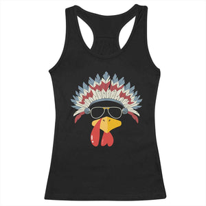 Funny Turkey Face Racerback Tank Top Thanksgiving Family Group Native American Costumes - Print Your Wear