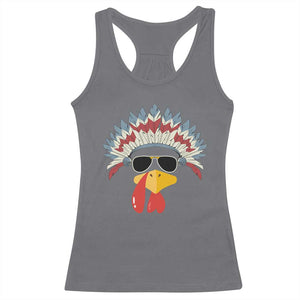 Funny Turkey Face Racerback Tank Top Thanksgiving Family Group Native American Costumes - Print Your Wear