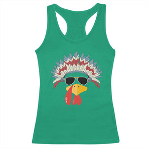 Funny Turkey Face Racerback Tank Top Thanksgiving Family Group Native American Costumes - Print Your Wear