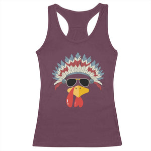 Funny Turkey Face Racerback Tank Top Thanksgiving Family Group Native American Costumes - Print Your Wear