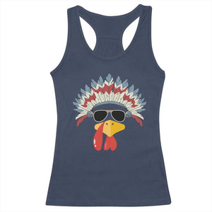 Funny Turkey Face Racerback Tank Top Thanksgiving Family Group Native American Costumes - Print Your Wear