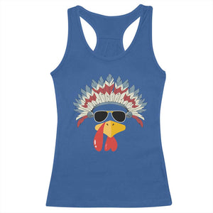 Funny Turkey Face Racerback Tank Top Thanksgiving Family Group Native American Costumes - Print Your Wear