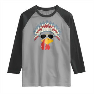 Funny Turkey Face Raglan Shirt Thanksgiving Family Group Native American Costumes - Print Your Wear