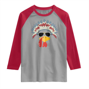 Funny Turkey Face Raglan Shirt Thanksgiving Family Group Native American Costumes - Print Your Wear