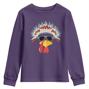 Funny Turkey Face Youth Sweatshirt Thanksgiving Family Group Native American Costumes TS10 Purple Print Your Wear