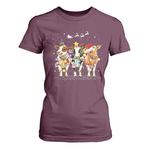 Christmas Cow T Shirt For Women Cow Lover Xmas Gifts TS10 Maroon Print Your Wear