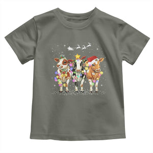 Christmas Cow Toddler T Shirt Cow Lover Xmas Gifts TS10 Military Green Print Your Wear
