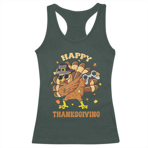 Funny Thanksgiving Racerback Tank Top Dabbing Gamer Turkey TS10 Dark Forest Green Print Your Wear