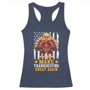 Funny Trump Thanksgiving Racerback Tank Top Make Thanksgiving Great Again Trump Turkey US Flag TS10 Navy Print Your Wear