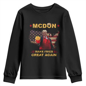 Funny Trump 2024 Youth Sweatshirt President Trump Makes Fries Great Again American Flag TS10 Black Print Your Wear